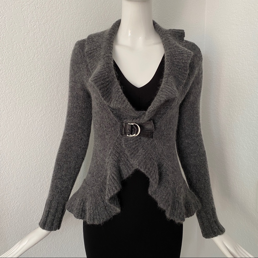 Escada gray ruffle sweater